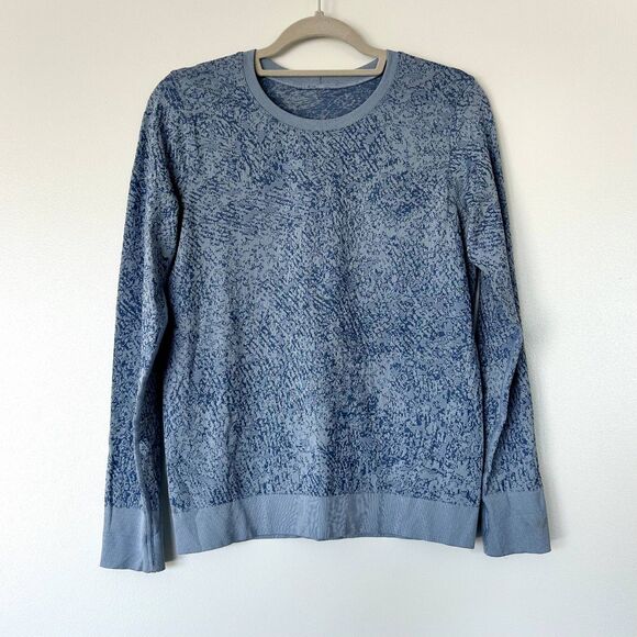 EUC Lululemon Swiftly Breathe Long Sleeve Shirt Blue Pattern Women’s Size 6 Run - Picture 7 of 10